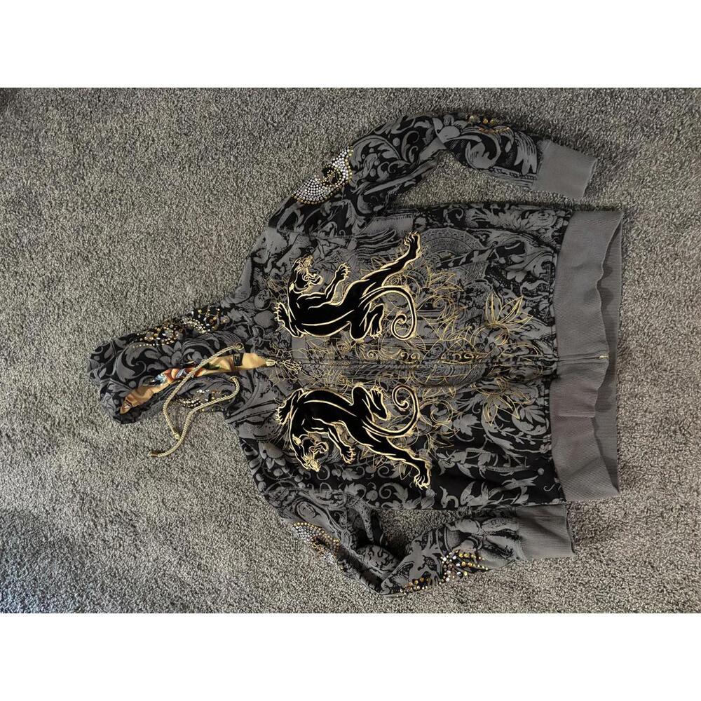 Christian Audigier Panther Drip Hoodie Size Medium